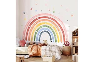 Tanlaby Grand Arc en Ciel Autocollant Mural Aquarelle 195 x 132CM Etoiles Stickers Muraux Arc en Ciel Autocollant Amovible Décor Murale pour Enfant Garçon Fille Bébé Chambres Pépinière Salon