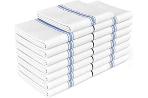 Zeppoli 15-Pack Kitchen Tea Towels – 100% Cotton Dish Cloth Set for Drying & Cleaning – Soft, Absorbent & Reusable – White with Blue Stripes