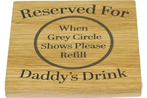 Mornng Cuppa Laugh Share Repeat Reserved For Daddy’s Drink Solid Oak Coaster. Ideal Dad Gift. Present Daddy from Son or Daughter. Gift Him. 10cm x Drinks Mat. Dads Birthday, Christmas Happy Occasion