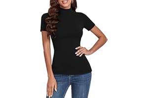 Totatuit Lupetto Donna Cotone Dolcevita Manica Corta Maglietta Elegante Tshirt a Costine Basic Top a Collo Alto Casual Pullover di Slim Fit S-XXL