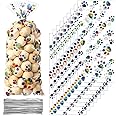 Blulu 100 Pieces Pet Paw Cone Cellophane Bags Heat Sealable Candy Dog Paw Gift Cat Treat Bags with 100 Pieces Silver Twist Ties for Pet Treat Party Favor(Rainbow Color)