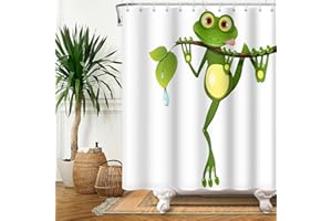 SDOTPMT 122x183cm Lindo Caricatura Rana Cortina de Ducha Poco Rana en Árbol Rama Verde Sale de Cortina de baño Verano Animal Blanco Cortina bañera para niños Baño Tela Poliéster con Ganchos