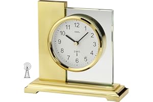 AMS 5141 Zegar stołowy radiowy złoty prostokątny nowoczesny mosiądz kolory ze szkłem zegar radiowy