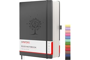 Smarpau Lined Journal Notebook - Large A4 Thick Hardcover Journal 320 Pages, 100gsm Thick Lined Paper Notepad for Writing, Leather Notebook for Women Men Work School Office - Black