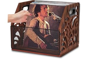 JUJOYBD Schallplatten Aufbewahrung Schallplattenständer Vintage, Holz Schallplattenhalter Vinyl-Halter zur Aufbewahrung für 70+ LPs, auch für Alben, Magazine, Bücher, Akten, Zeitungen