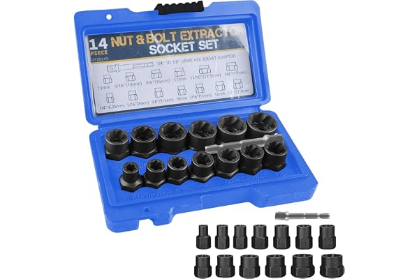 PRITOK 14-delat set med muttrar, skruvmejselset, spiralprofilhylsnyckelsats, bultextraktor för att ta bort skadade, rostade m