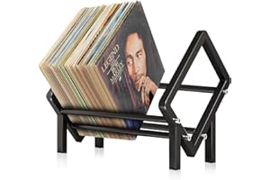 Gemsaya Vinyl Record Storage Rack, 80 LP Vinyl Record Storage Stand Holder with Divider, Metal CD Display Book Shelf Organizer for Albums Audio Magazine Book, 40x26x28cm