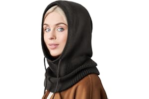 DRESHOW Wintermützen für Damen Balaclava Strickmütze Skull Cap mit Kordelzug Warmer Kapuzenschal Mütze
