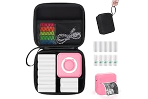 HUIJUTCHEN Mini Pocket Printer with Case, Mini Thermal Printer with 10 Rolls Thermal Paper, Mini Portable Photo Printer for Travelling, Journal, Memo, Photo, Study Notes (Rose)