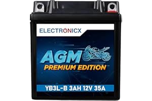 Electronicx AGM Motorradbatterie YB3L-B AGM 12V 3Ah 35A Starterbatterie wartungsfrei, versiegelt, auslaufsicher, vibrationsfest, leistungsstark, kompakt - Ideal für Roller, Mofa, Quad & Motorrad