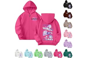 DASHADAO KPop Costume Kids Zip up Hoodies Girls Vintage Y2k Pullover K Pop Fashion Hunters Printing Hooded Sweatshirts Hip Hop Streetwear Oversized Long Sleeve Tops for Kids 9-10 11-12 Hoodie Home Essentials