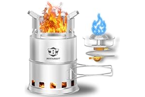 Bestargot Rechaud a Bois Portable/Réchauds de Camping à Gaz, Réchaud de Camping en Acier Inoxydable, Rechaud Survie Mini Poêle à Bois Pliable pour Randonnée Voyage Barbecue