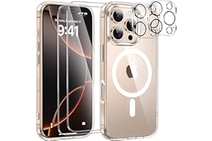 YisrLery Magnétique Coque pour iPhone 16 Pro avec 2 Verres Trempés et 2 Caméra Protecteur, Compatible MagSafe Anti-jaunissement Dos Anti Rayures Coque iPhone 16 Pro 6.3" -Transparent