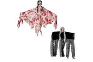 MUNSKT Zestaw 2 wiszących ozdób z duchami na Halloween, 30 cm, upiorne ozdoby z czaszkami na Halloween, Dzień Zmarłych, Wielkanoc i święta, dekoracje ogrodowe, podwórko, drzwi i imprezy
