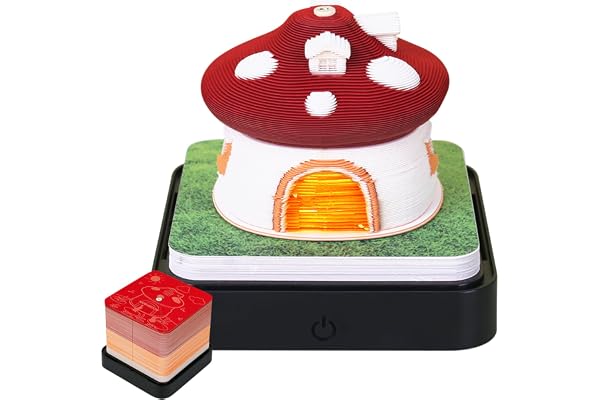 BUTORY Calendrier de table Memo Pad avec lumières 2024 - Calendrier 3D - Calendrier de bureau créatif - Décoration de compte à rebours pour bureau, école (champignon rouge)