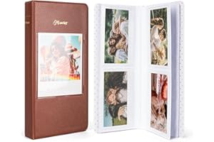 HIYQIN Álbum de fotos para Instax Wide Film de 3.5 x 4.25 pulgadas, 64 bolsillos con ventana de fotos, compatible con Fujifilm Instax Wide 400/300/210/200/Polaroid 600 i-Type, color marrón