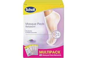 Scholl Lot de 4 Masques Pieds Relaxants à la Lavande pour Peaux Sèches - Soin des Pieds, 4 Paires de Chaussettes Nourrissantes