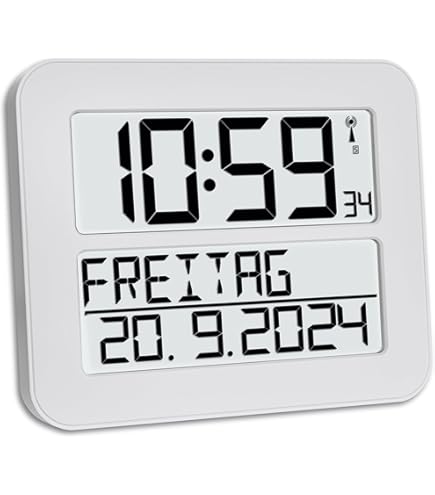 Horloge Numérique Radio-pilotée TFA Avec Réveil, Température, Humidité - Grand écran Rétroéclairé