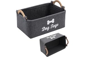 KFSCIP Dog Toy Box, Dog Toy Basket for Storage, Large Pet Toy Organizer with Sturdy Design, Perfect for Home Decor and Travel, 38cm x 25cm x 18cm Dark Gray