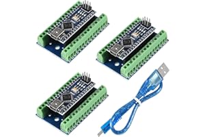 DUBEUYEW 3pcs Module Nano Soudé, Puce Nano Board CH340, 5 V 16 MHz pour Arduino, avec Un Câble Micro USB et 3 Cartes d'Extension de Bouclier d'Adaptateur de Terminal Nano