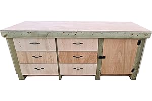 ARBOR GARDEN SOLUTIONS Wooden Workbench Tool Cabinet with Lockable Cupboard 18mm Eucalyptus Hardwood Top (7ft)