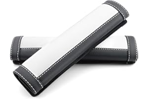 COFIT Car Seat Belt Pads, Comfort Seatbelt Cover, Durable Microfiber Leather Shoulder Neck Strap Protector, White and Black, 2 Pack