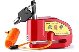 YOHOOLYO Motorbike Lock with Alarm Disc Lock Motorcycle High Security Brake Lock 110db with Reminder Cable Carry Pouch for Bike Moped Motocross