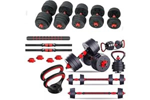 BURAKH 6 in 1 Dumbbell Adjustable Weight Lifting Barbell Bar Kettlebell Weights Set | Bodybuilding Barbell Bench Press Exercise Fitness Training Home Gym Workout Dumbbells Set