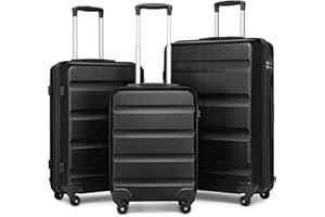 KONO Gepäck-Sets Kofferset Hartschale Koffer Reisekoffer Set 3 teilig Hartschalenkoffer Rollkoffer Set mit TSA Schloss und 4 Rollen (Koffer Trolleys Set, Schwarz)