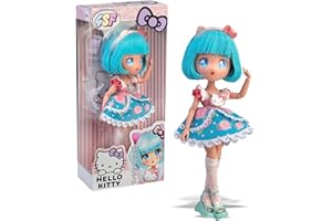 4SF Hello Kitty Manga Doll Pretty Pink, Japanese Fashion Doll with Fashion Looks Manga, 19.5cm Figure with 15 Articulation Points, Blue Hair, Accessories Included, Famous (HKTF0300)