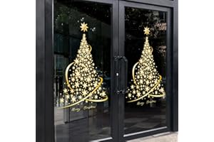 Cityhermit Christmas Tree Window Stickers for Glass, Static Gold Stickers, DIY Wall/Window/Door Stickers for Shop Window (Pack of 2)