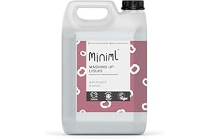 Miniml Eco Washing Up Liquid 5L Refill - Wild Rhubarb & Lemon Scented Non Bio & Skin Sensitive Friendly Dish Wash Cleaner Plant Based Vegan & Cruelty Free - Natural Cleaning Products (500 Washes)