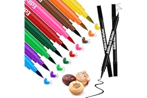 WuGU 12 Pcs Colorant Alimentaire Stylo, Stylo Marqueurs Comestibles, Marqueur Comestible Edible Pigment Pen, Feutre Alimentaire Stylo Décoration Oeufs de Pâques, Fondant, Biscuits, Gâteaux