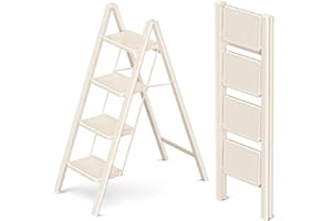GameGem Escabeau 4 Marches pour Adultes, Échelle Pliante avec Base Antidérapante, Marches Élargies, Design Esthétique s'Intégrant Parfaitement aux Intérieurs Domestiques