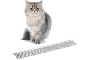 Eye Envy ProGlide Deshedding and Detangling Comb for Long-Haired Cats | Remove Undercoat, Excess Hair, Tangles & Knots | 6" Dual-Tooth Comb with Rounded Pins