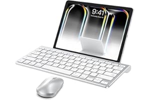 OMOTON Bluetooth Teclado y Ratón Inalámbrico Compatible con iPad/iPad Pro/Air/iPhone Series, con Soporte Plegable, Ligero y Fácil de Llevar,QWERTY Español Ñ- Plata