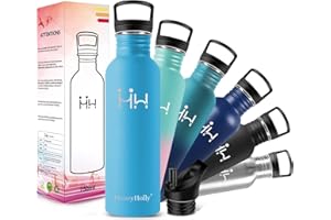 HoneyHolly Gourde Inox, 500/750/1000ml, Bouteille d'eau Acier Inoxydable, Gourde Metal, Anti Fuite Reutilisable Sans Bpa Gourdes Eau pour Sport, Randonnée, Adulte, Yoga | Bouteille Inox