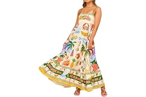 Betrodi Women Y2k Graphic Maxi Dress Graffiti Print Spaghetti Strap Boho Cami Dress Vintage Flowy Aline Sundress