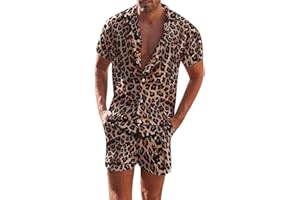GÉNÉRIQUE Survêtement Homme Ensemble Jogging Sports Été 2 Pièces Costume Décontracté Couleur Unie Top et Short Mode Tenue Vêtements Outfit Ensemble Chemise Short Homme Costume Court Homme Imprimé LéOpard