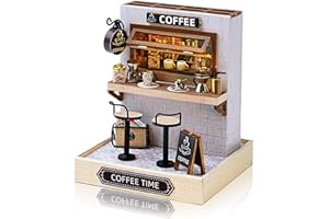 Cuteefun DIY Maison de Poupée Miniature, Maquette Maison Miniature pour Construire en Kit avec Meubles Anti-Poussière, Cadeau d'anniversaire du père Noël Halloween(Café)