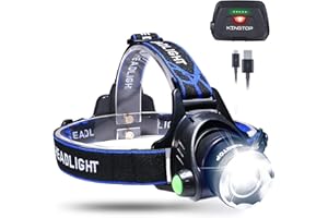 KINGTOP Head Torch Rechargeable, LED Waterproof Headtorch with USB Rechargeable Internal Lithium Battery