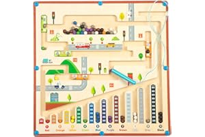 Smartwo Labirinto Magnetico Montessori Legno per 2-5 Anni Imparare i Colori Gioco di Conteggio e Ordinamento Motricità Fine Bambini Giocattolo Educativo e da Viaggio Regalo Ragazze Ragazzi (Città)