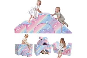 MeMoreCool Kids Play Sofa, Foam Climbing Modular Toddler Chair, Sectional Baby Couch for Climb Crawl, Kid Couch Convertible Playroom Furniture, Glow Sofa with Slide & Stair