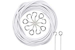 YIBANG 10M Gardinenseil, 20 Paar Haken Ösen Vorhang Haken, Gardinenstange mit 2 Stück Schraubenösen und 2 Stück Haken,Vorhangseil Outdoor-Wäscheleine für Schlafzimmer, Wohnzimmer, Büro, Badezimmer