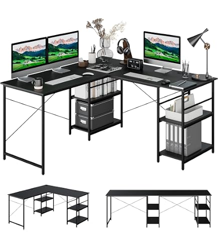 SyberDesk Scrivania angolare da gioco V2 LED, 197 x 132 cm, tavolo da gioco RGB a forma di L, HUB USB, Gestione dei cavi, Scrivania per computer a forma di L (sinistra