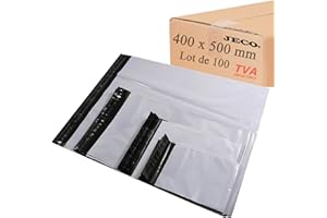 logei® Lot de 100 pièces Sacs d'expédition plastique Enveloppes postales Couleur blanc + noir, 40cm x 50cm
