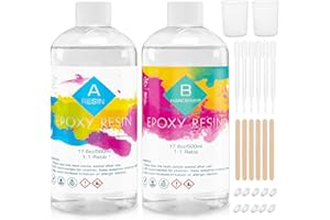 Funxim Crystal Clear Epoxy Resin Kit 1L - Self Leveling & Bubble Free Casting Resin and Hardener, Complete Starter Resin Kit with Tools for Jewelry, Art, DIY Crafts, Wood Coating
