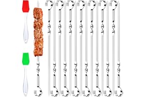 Ajuanbazha 24er Set Grillspieße Aus Edelstahl mit 2 Bürsten, Wiederverwendbare Schaschlikspieße, Schaschlikspieße Edelstahl Ideal für Fleisch und Gemüse
