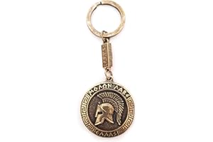 IconsGr Llavero antiguo espartano con casco de batalla espartano, llavero de escudo de monedas de la película 300, oro