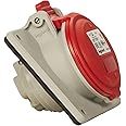 Legrand, CEE 16 A Mounted Socket, Red, 4-Pin (3P + PE), 6h (400 V / 16 A), Protection Class IP44, IK09 and Tilt Angle of 15 Degrees, 090163